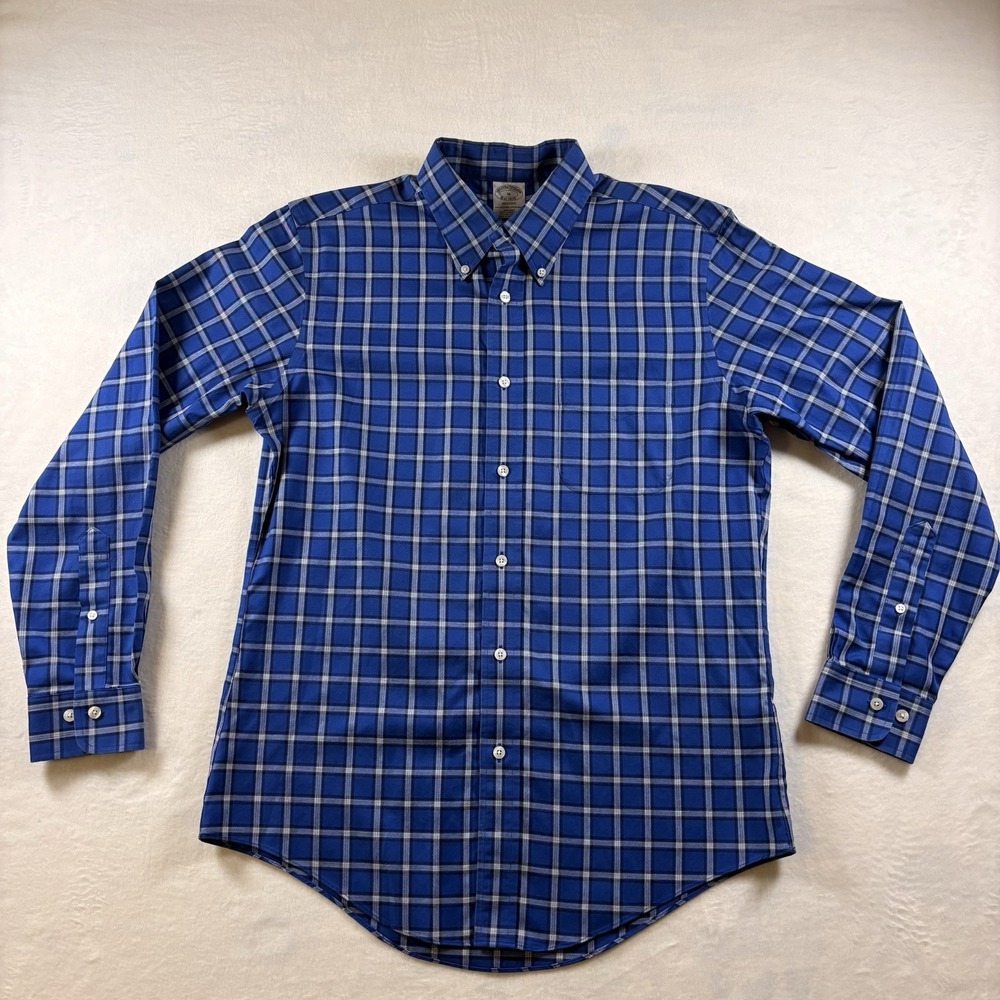 Brooks Brothers Shirt Mens M Blue Paid Regent 100% Cotton Preppy Button Down